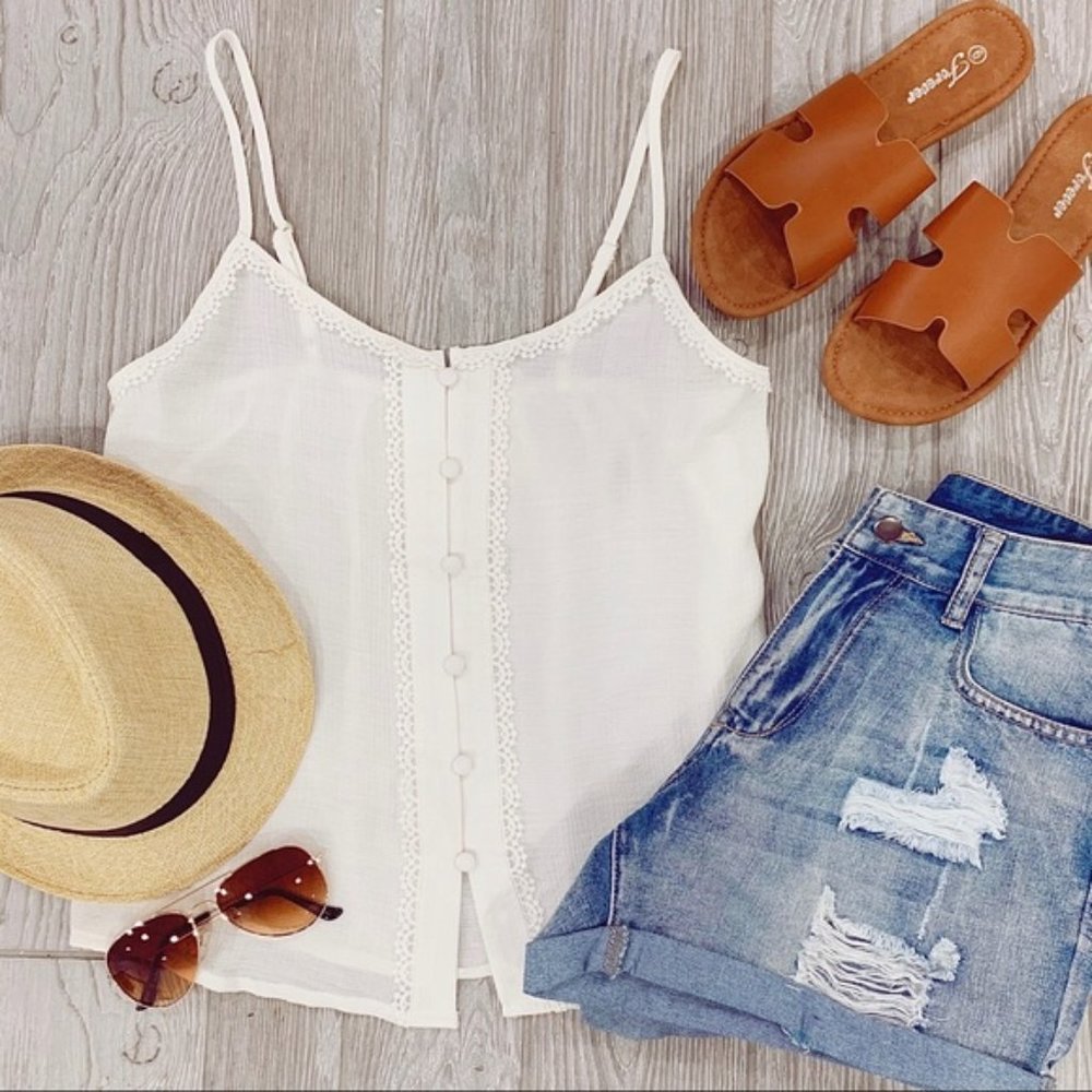 SIMPLE BUT SWEET BUTTON DOWN CAMI-IVORY - Picture 2 of 5